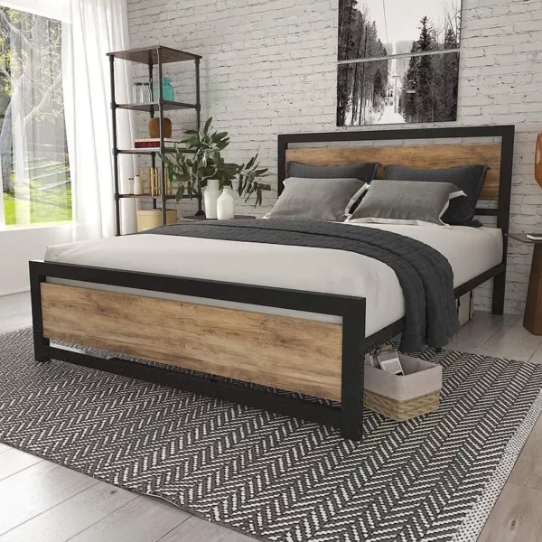 Стильная кровать с натуральными материалами для интерьера в стиле лофт - заказывайте уже сегодня!